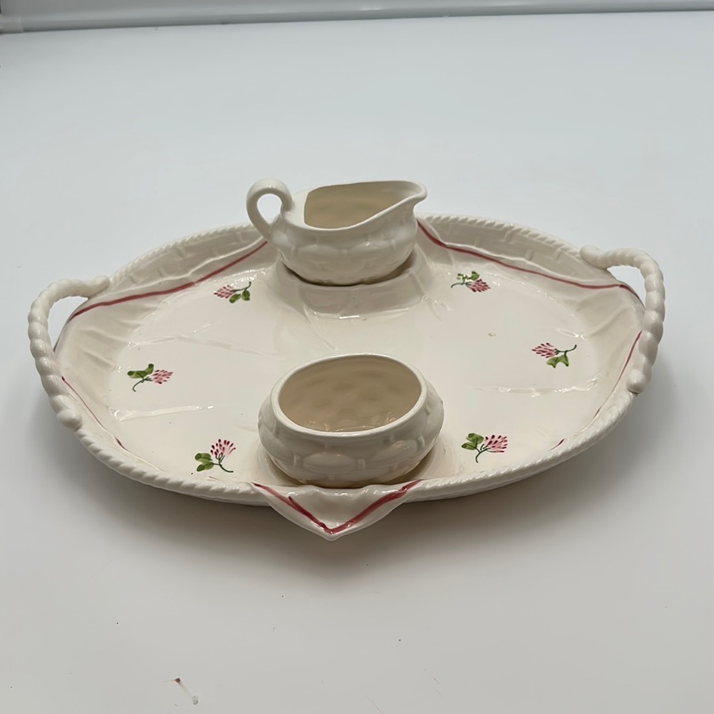 Shafford Original 1986 Ceramic Handled Tray Server Red Berry Leaf Japan